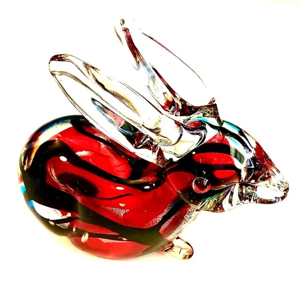 NWT DALE TIFFANY Favrile Hand-blown Art Glass Red Bunny Rabbit Figurine
